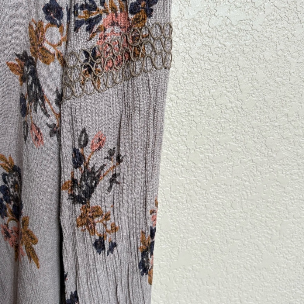 Free People Retro Floral Print Swing Tunic Boho Keyhole Mini Dress Medium - Picture 6 of 7
